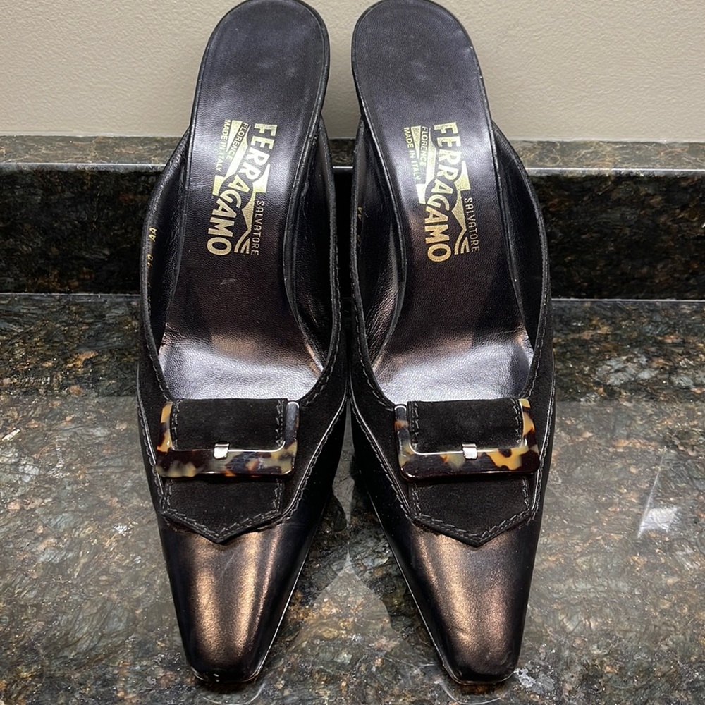 Salvatore Ferragamo Mule with Signature Tortoise Buckle, 10 AA